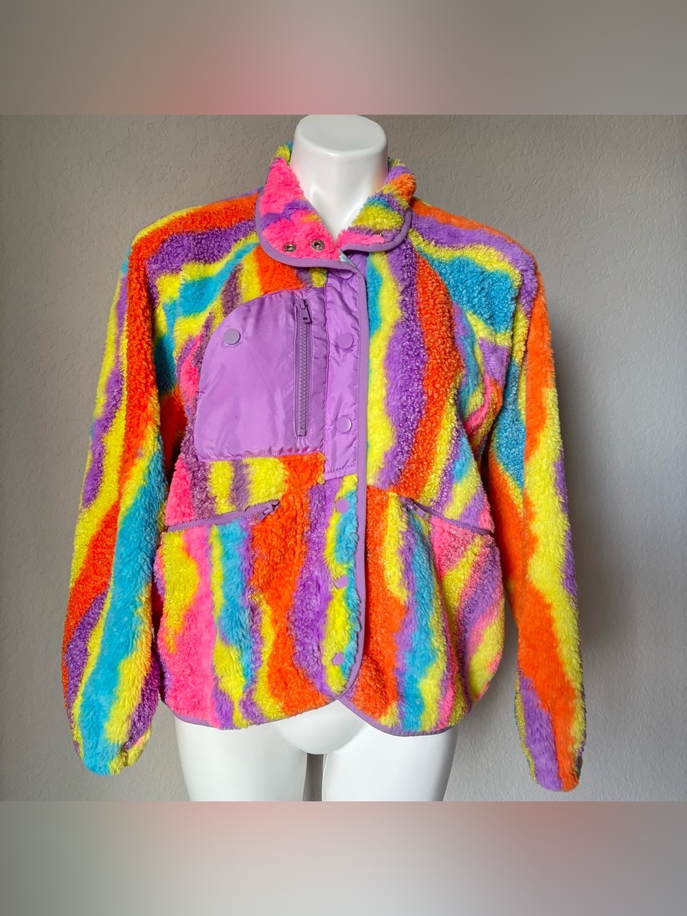 DAVI & DANI Luna Rainbow Teddy Textured Fleece Jacket Women's Size Small